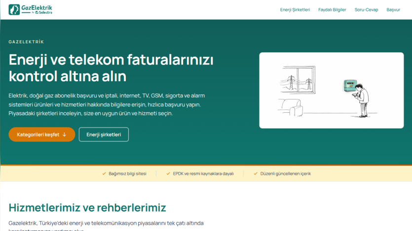 Website offering energy and telecom bill management services with a call to action.