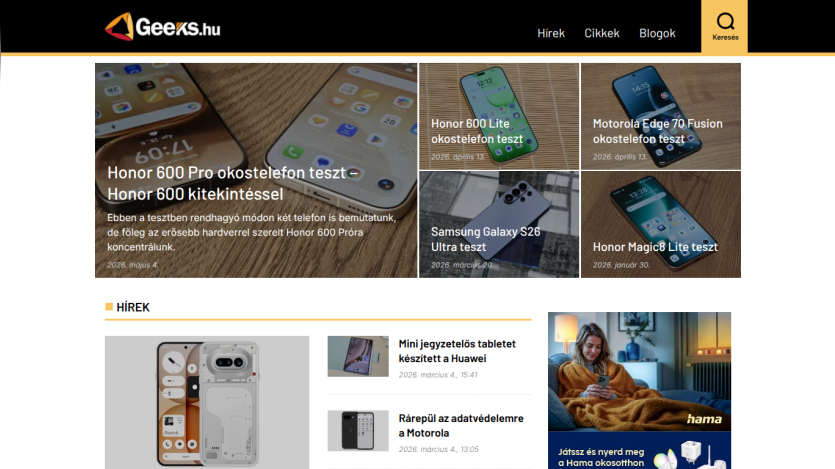 Tech news website featuring smartphone reviews and articles.