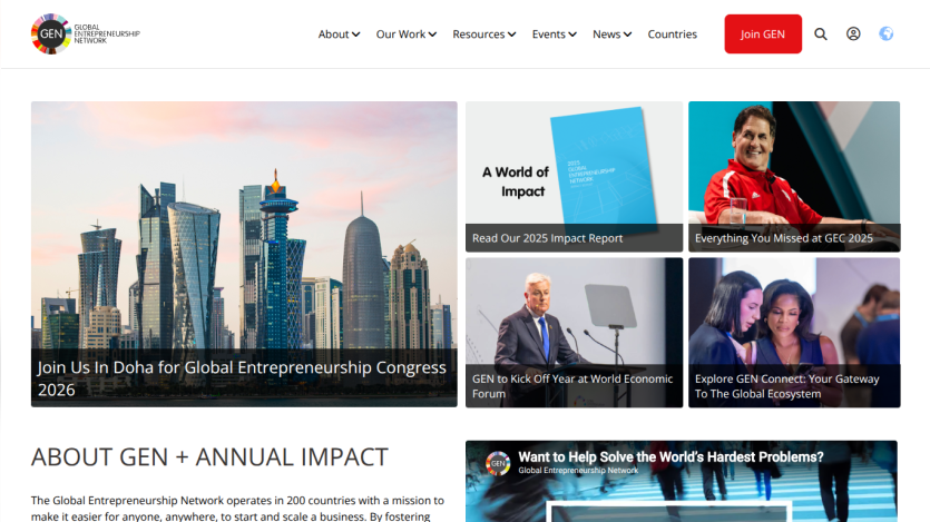 Global Entrepreneurship Congress 2023 announcement with skyline image and resource links.