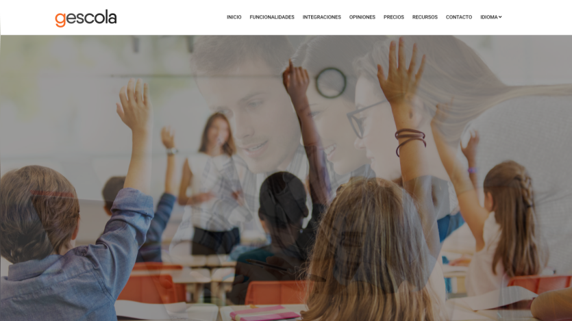 Educational website with children raising hands in classroom and headline about improving student performance