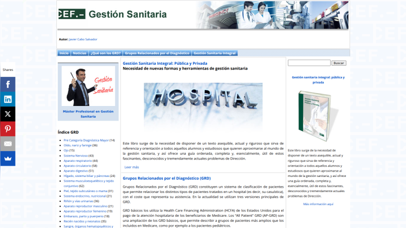 Homepage of a healthcare management site with a prominent 'HOSPITAL' title and navigation links.