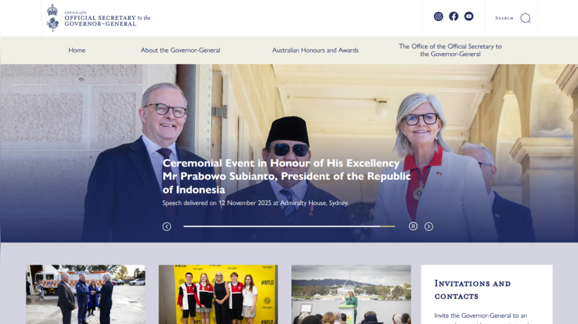Official Secretary to the Governor-General website featuring 50th Anniversary of The Dismissal event and invitations info