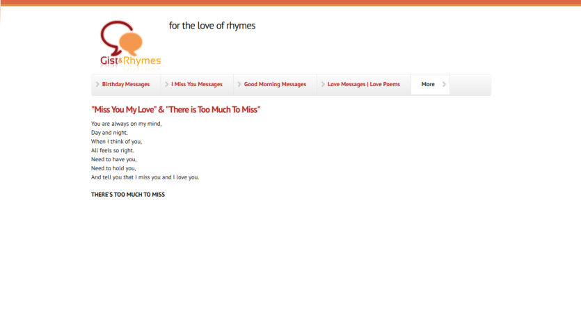 Website for rhymes with sections for birthday and love messages.