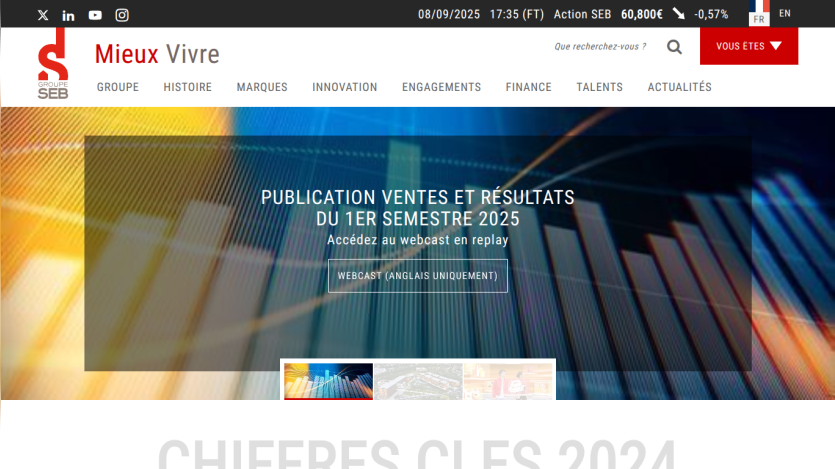 Homepage featuring a publication announcement for sales results of the first semester 2025.