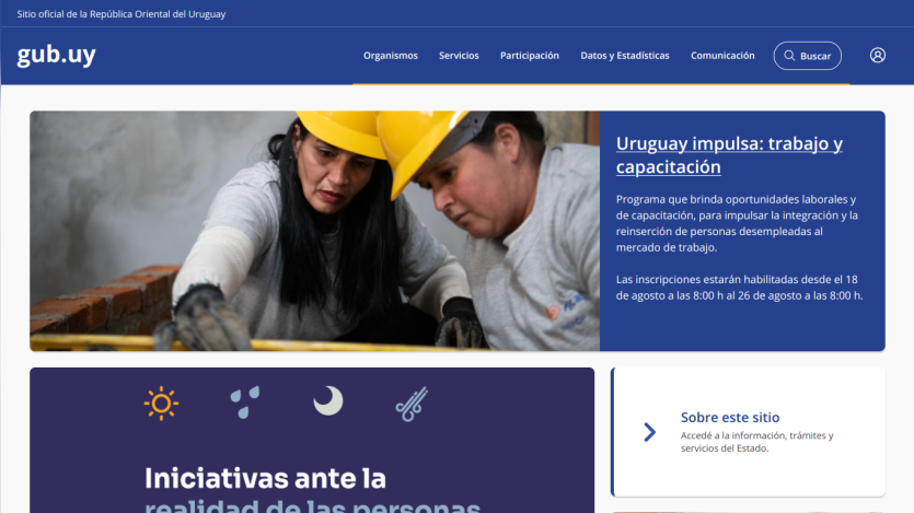 Uruguay promotes work and training initiatives with images of workers and program details.