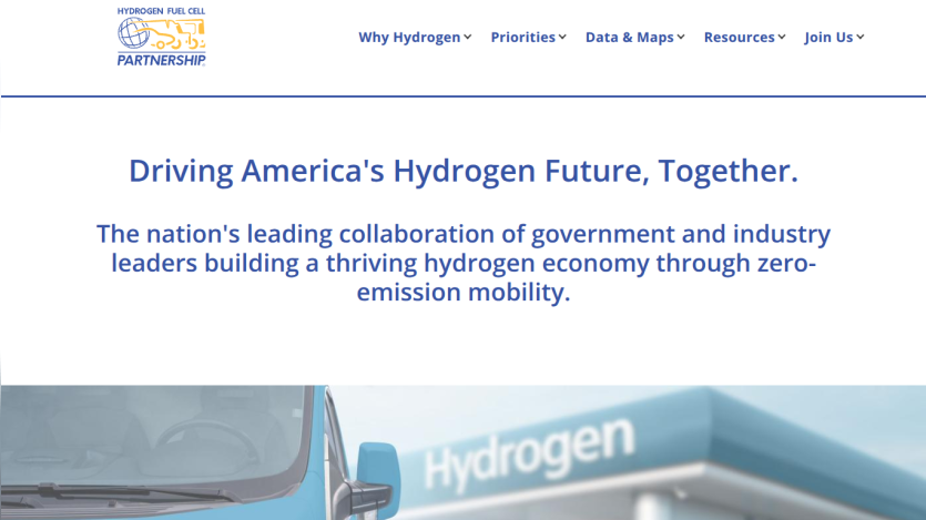 Hydrogen Fuel Cell Partnership website promoting collaboration for a zero-emission hydrogen economy