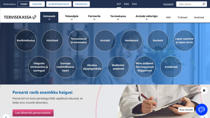 Health service website with navigation and service options displayed prominently.