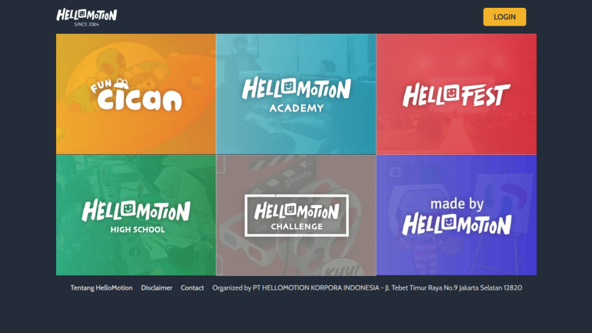Homepage featuring sections for various programs and a login button.