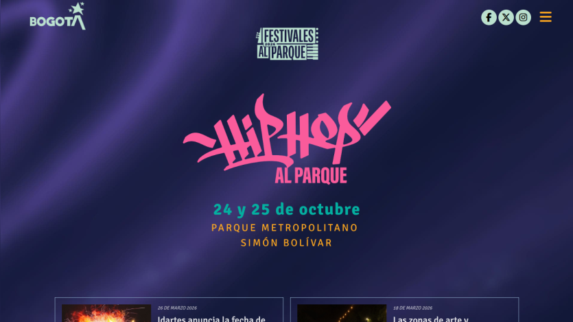 Event promotion for 'Hip Hop al Parque' on October 24-25 at Simón Bolívar Park.