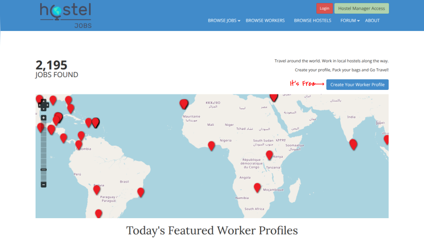 Map showing locations of jobs with a count of 2,195 jobs found.