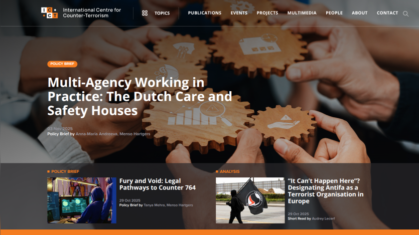 Homepage of International Centre for Missing & Exploited Children with navigation bar and featured articles on child safety and legal pathways