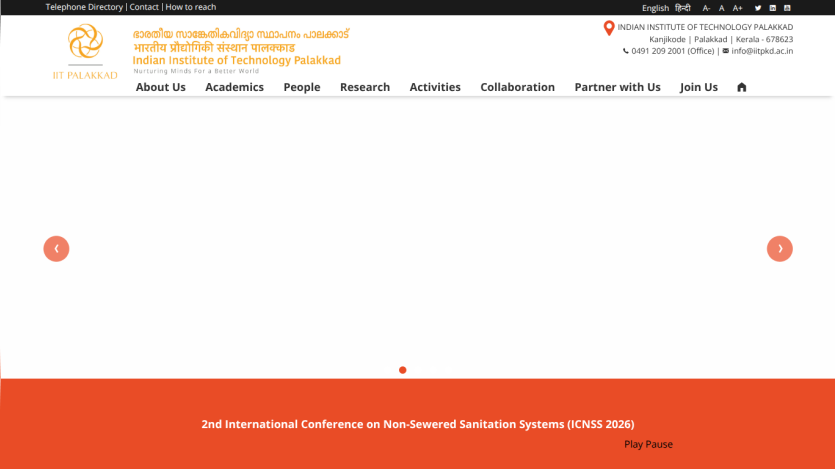 Indian Institute of Technology Palakkad homepage with convocation event photos and navigation menu