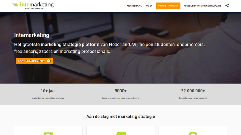 Homepage of Intermarketing showcasing marketing strategies with key statistics and a call to action.