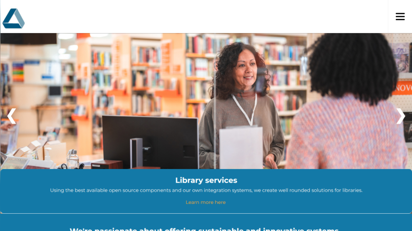 Library services section highlighting solutions for libraries with a smiling staff member.