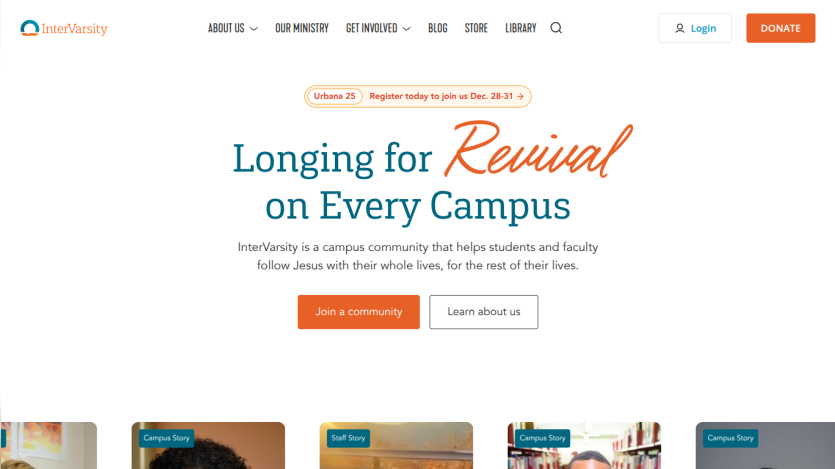 InterVarsity campus community promoting revival on every campus with options to join or learn more