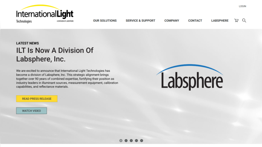 International Light Technologies homepage announcing division with Labsphere, Inc.