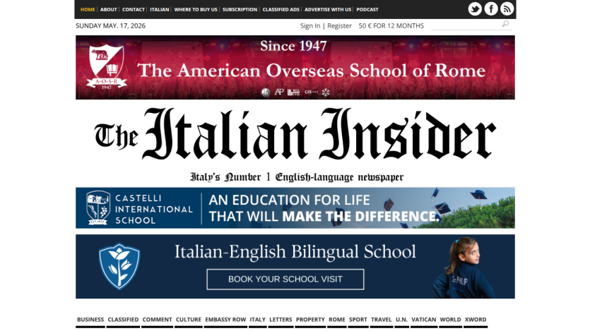 Homepage of The Italian Insider featuring news and advertisements.