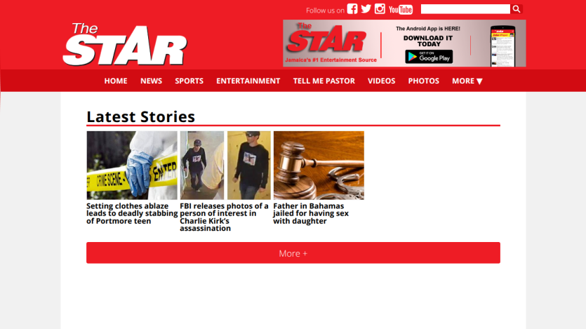 Latest news stories section with images and headlines from The Star.
