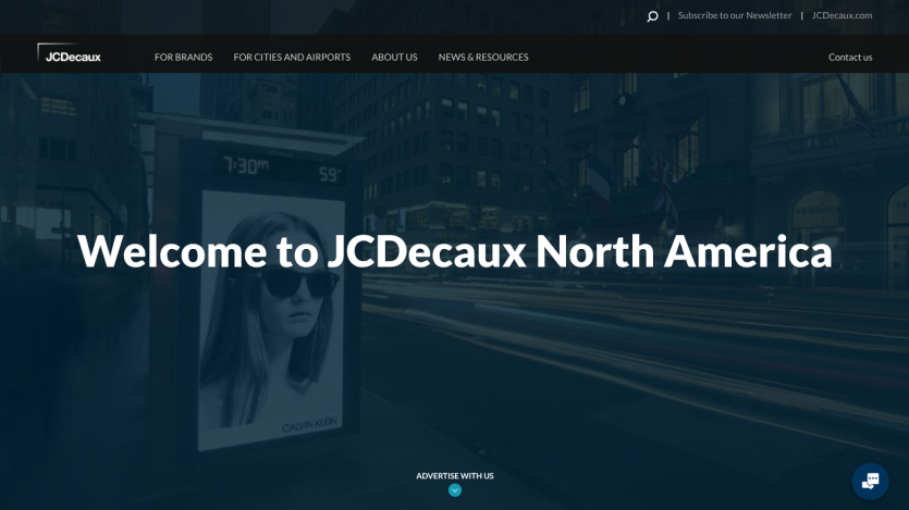 Homepage of JCDecaux North America with a welcome message.