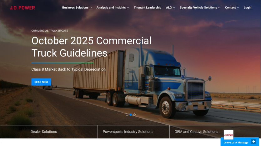 Homepage featuring October 2025 Commercial Truck Guidelines with a large truck image and navigation menu