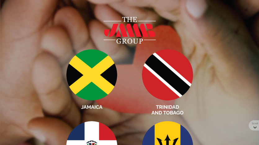The JAM Group logo with country icons for Jamaica, Trinidad and Tobago, and others.