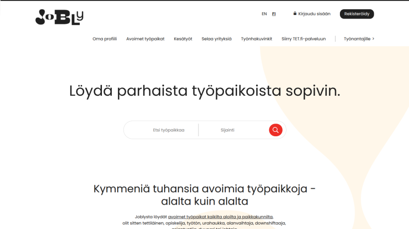 Job search website with a search bar and tagline about finding suitable jobs.