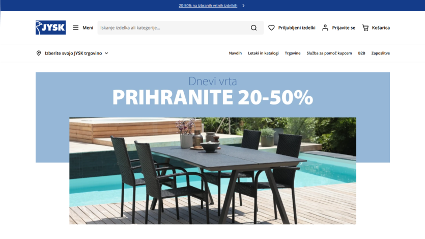 Promotional banner for outdoor furniture with a discount of 20-50%.