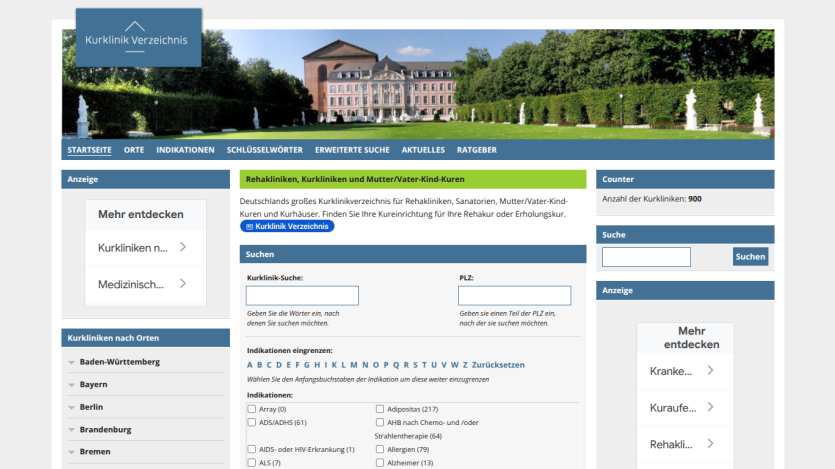 Website homepage with navigation, search bar, and featured content section.