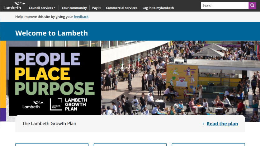 Welcome message for Lambeth with a focus on the Lambeth Growth Plan.