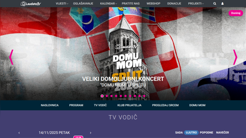 Website homepage featuring a large concert promotion banner with navigation menu and date details