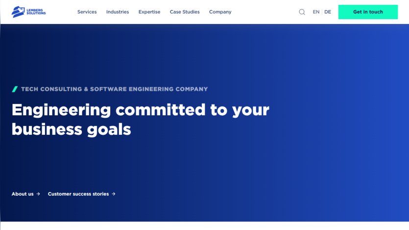 Tech consulting and software engineering company tagline: 'Engineering committed to your business goals'.