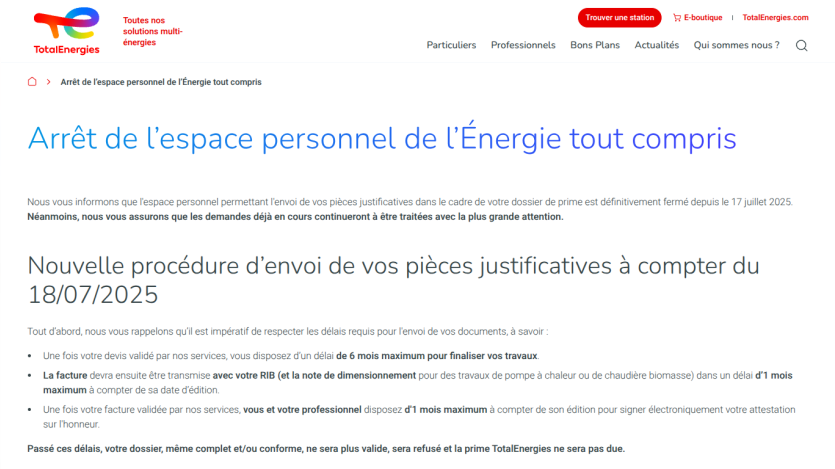 Announcement about the end of the personal energy space and new document submission procedure.