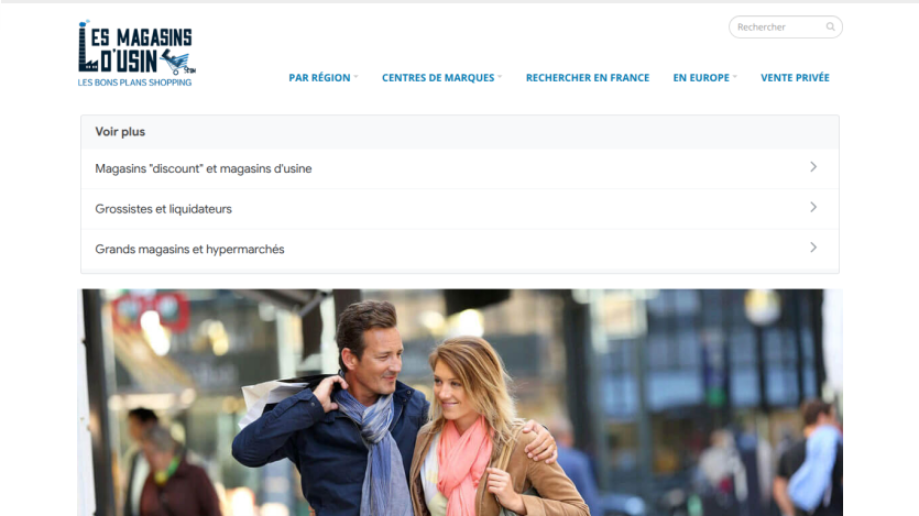 Homepage featuring a couple shopping, with navigation links for stores and services.