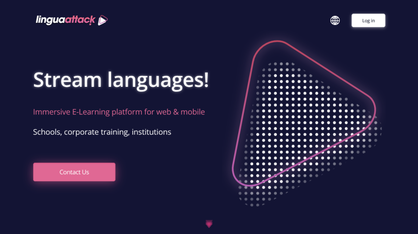 E-learning platform homepage offering immersive language streaming for schools and corporate training