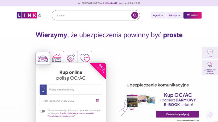 Insurance website offering online purchase options with a prominent call to action.