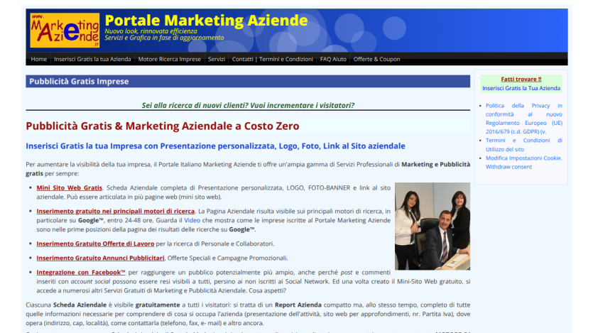 Homepage of a marketing portal featuring promotional text and images of business people.