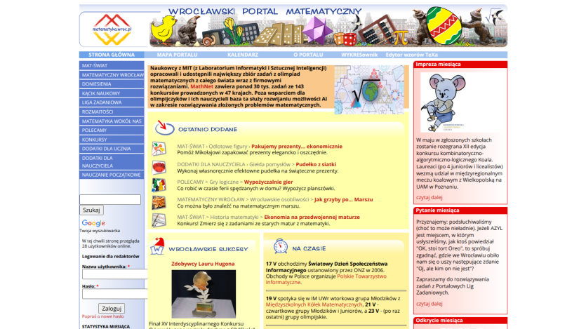 Homepage featuring educational resources with navigation and highlighted sections.