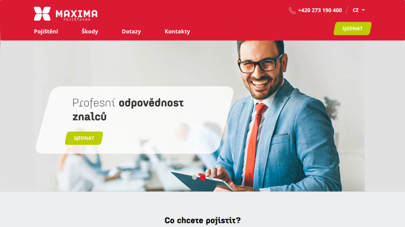 Professional services website featuring a smiling man and a call to action button.