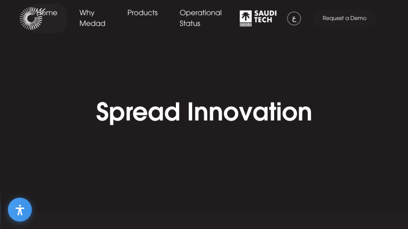 Website header with navigation and hero text 'Spread Innovation' on dark background