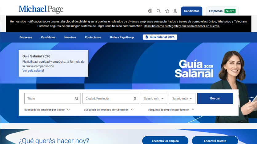 Salary guide search interface with filters and a promotional banner.
