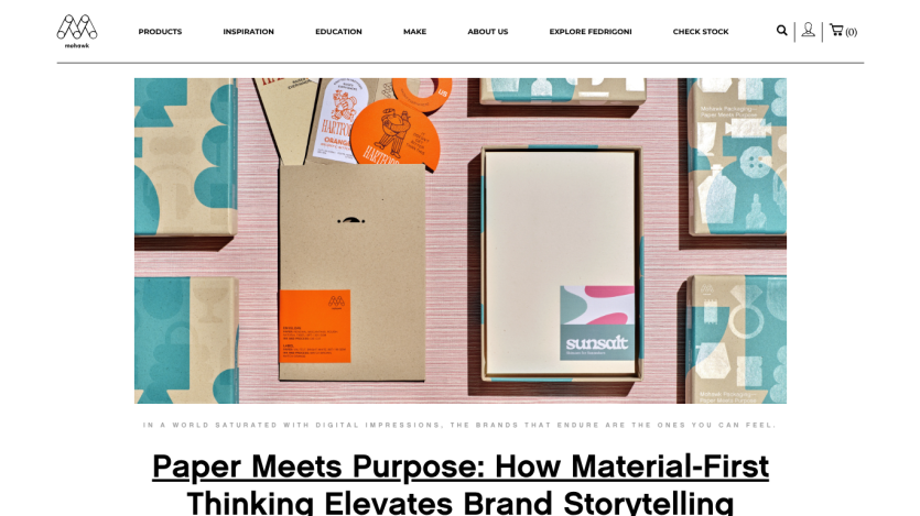 Homepage featuring a colorful layout with products and the headline about material-first thinking.