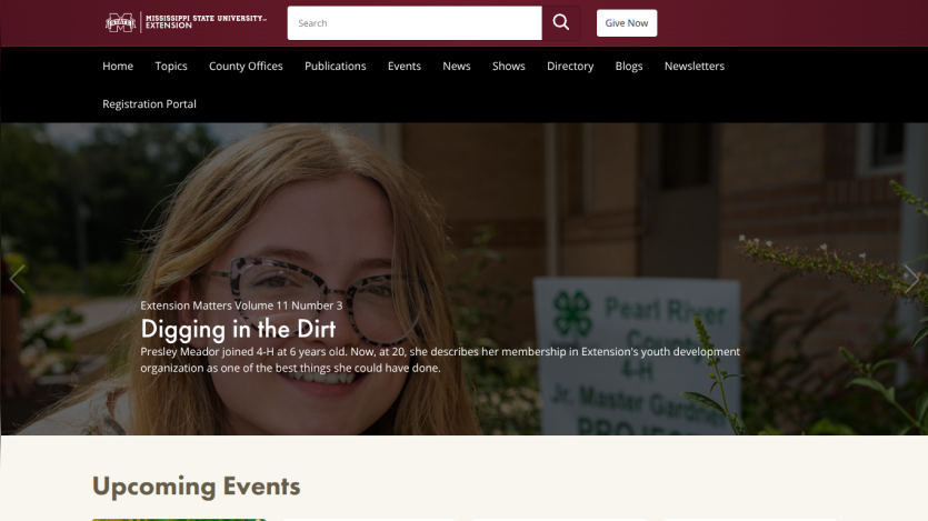 Mississippi State University Extension site promoting deer hunting safety and listing upcoming events