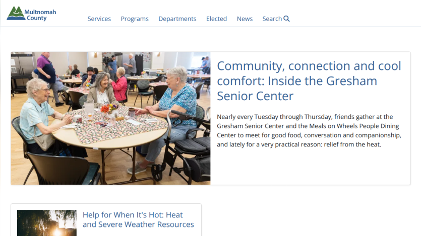 Gresham Senior Center gathering with people enjoying activities and a headline about community connection.