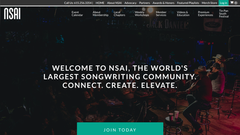Homepage of NSAI featuring a welcome message and call to action to join.