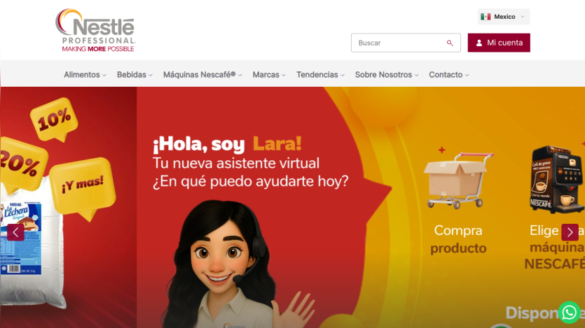 Nestlé Professional website showing weekend offers with product images and discount tags in Spanish