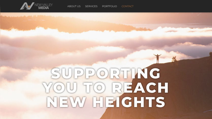 Website header with a motivational tagline about reaching new heights.