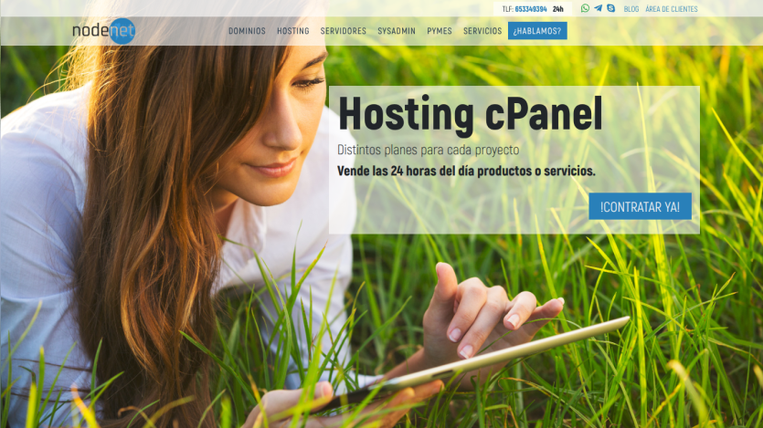 Web hosting service offering cPanel with a contact button.