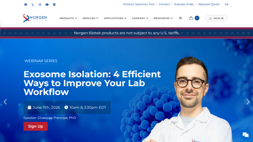 Webinar announcement for 'Exosome Isolation' with date and time details.
