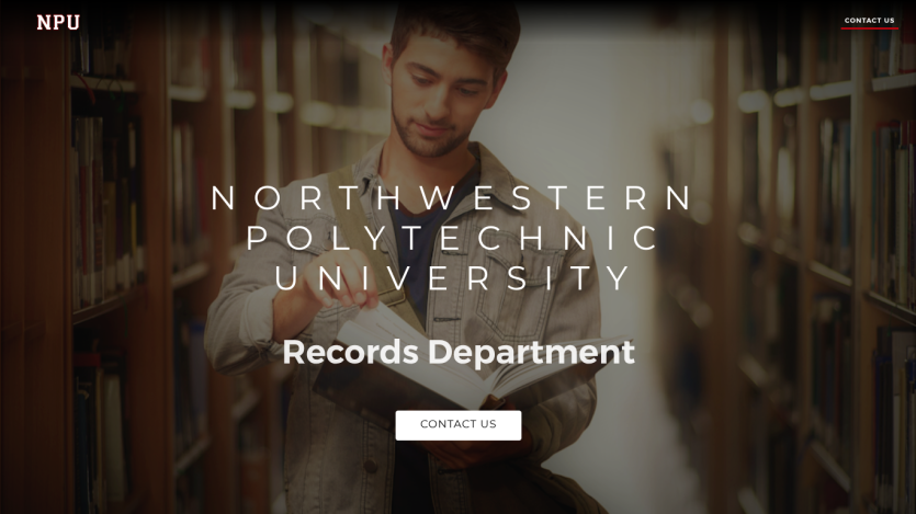 Northwestern Polytechnic University Records Department with a student in a library.