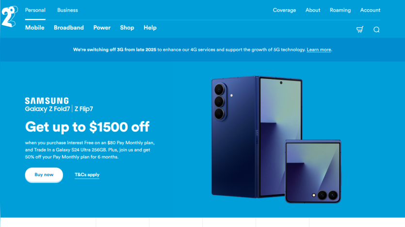 Promotional banner for Samsung Galaxy Z Fold 2 with a discount offer and images of the devices.